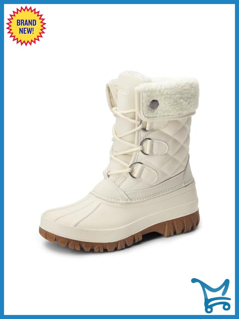 Mid Calf Snow Boots With Faux Fur Lining Waterproof Lace Up Insulated Warm
